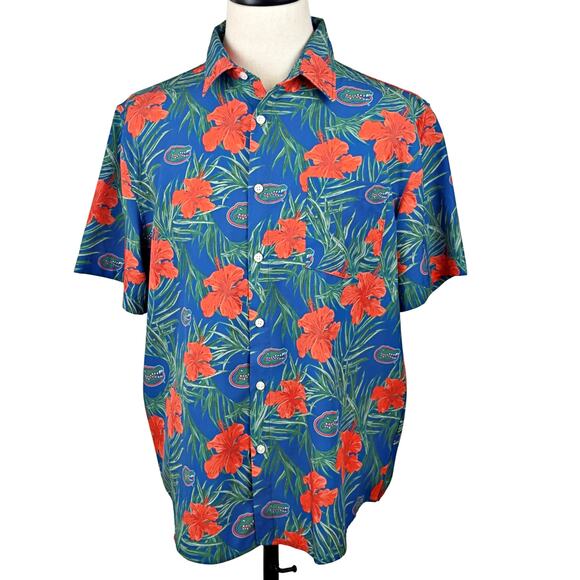 University of Florida UF Gators Hawaiian Floral S/S Button Down Shirt - Picture 2 of 9